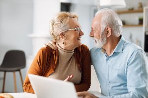 Older couple talking to each other