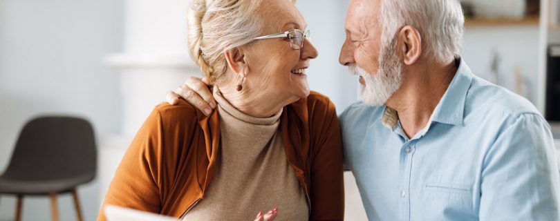 Older couple talking to each other