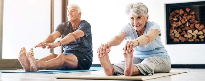 Seniors exercising at a fitness class.